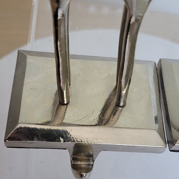 Reindeer Christmas Silver Tone Stocking Holder Hanger Mantel Decoration Set of 2 - Picture 12 of 16